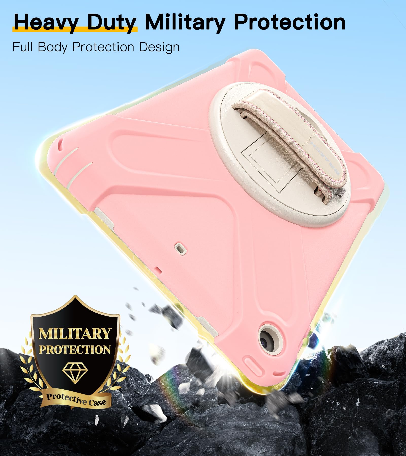 BRAECN - Custodia protettiva antiurto per iPad di 6a generazione, per bambini, con tracolla, per Apple iPad 6/5a generazione 2018/2017 A1893/A1954/A1822/A1823-Sakura, colore: Rosa
