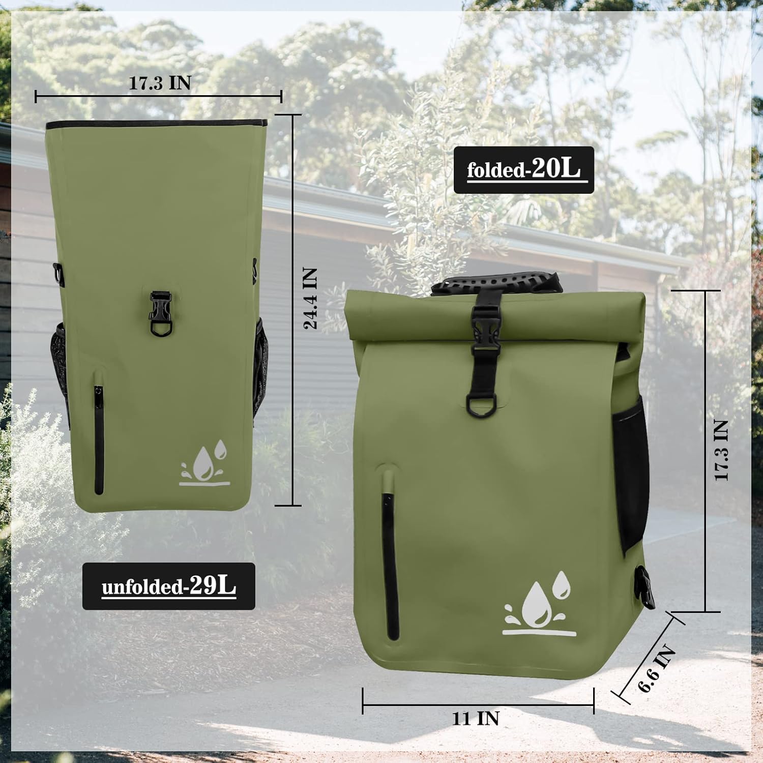 YEEGO DIRECT Bike Panniers, 29L Large Capacity Waterproof bike bags, Bike Rack Bag Bike Saddle Bags For Rear Rack Bicycles Commuter Backpack - Green (1 PCS)