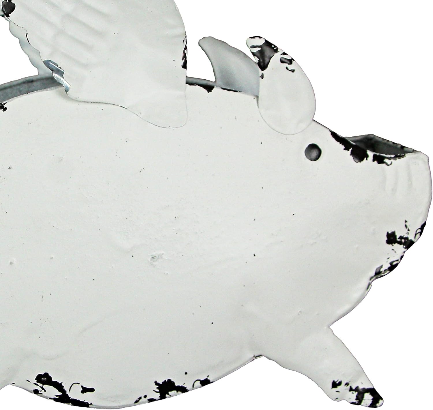 Zeckos Set of 2 Distressed White Metal Flying Pig Hanging Planters - Whimsical Farmhouse-Style Outdoor Decor for Your Patio, Garden, or Balcony - 13, 11 Inches Long
