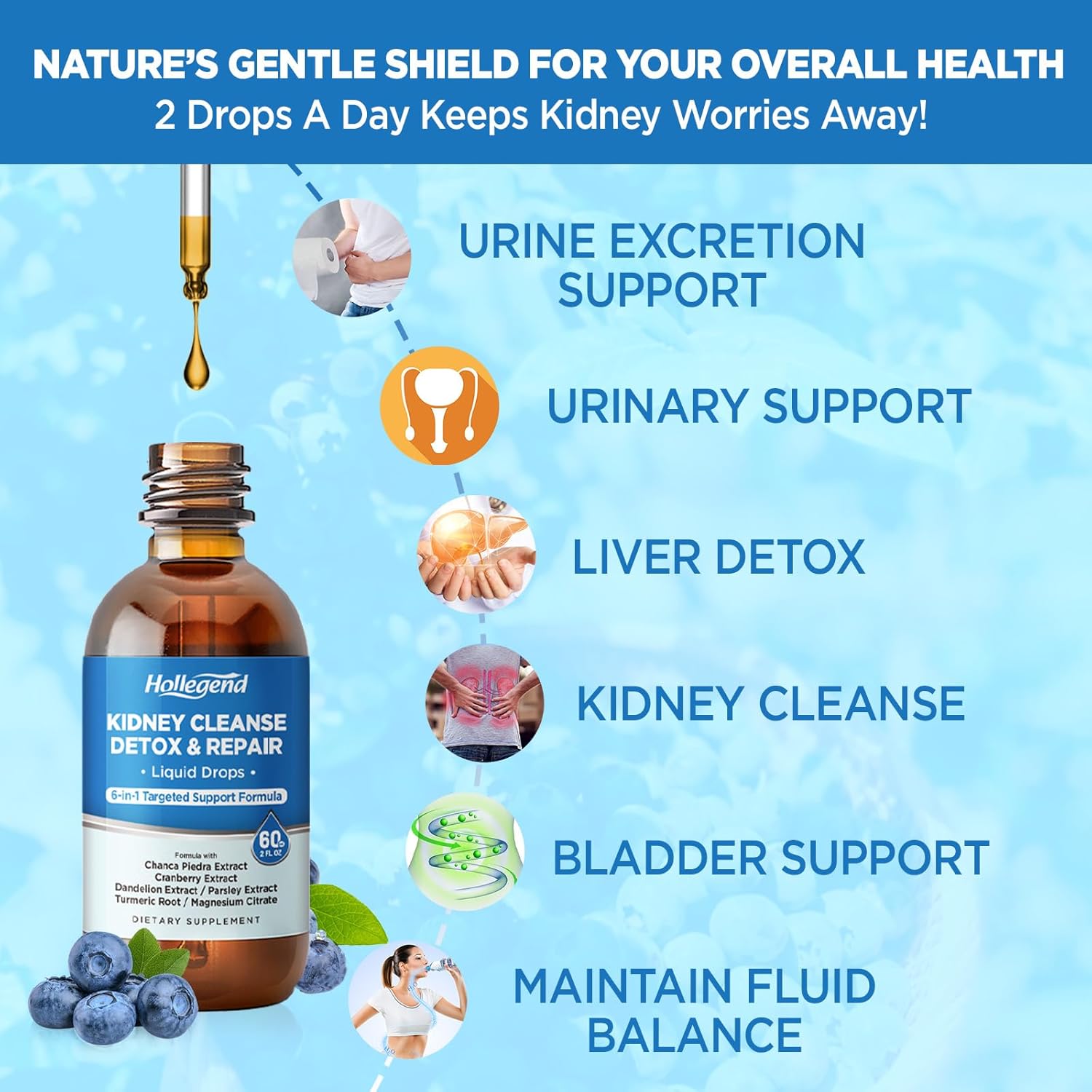 Kidney Cleanse Detox & Repair Liquid Drops, Kidney Liver Support Supplement for Women & Men, w/Chanca Piedra, Cranberry, Urinary Tract, Bladder Support,Vegan,Non-GMO,2 Fl Oz - Image 4