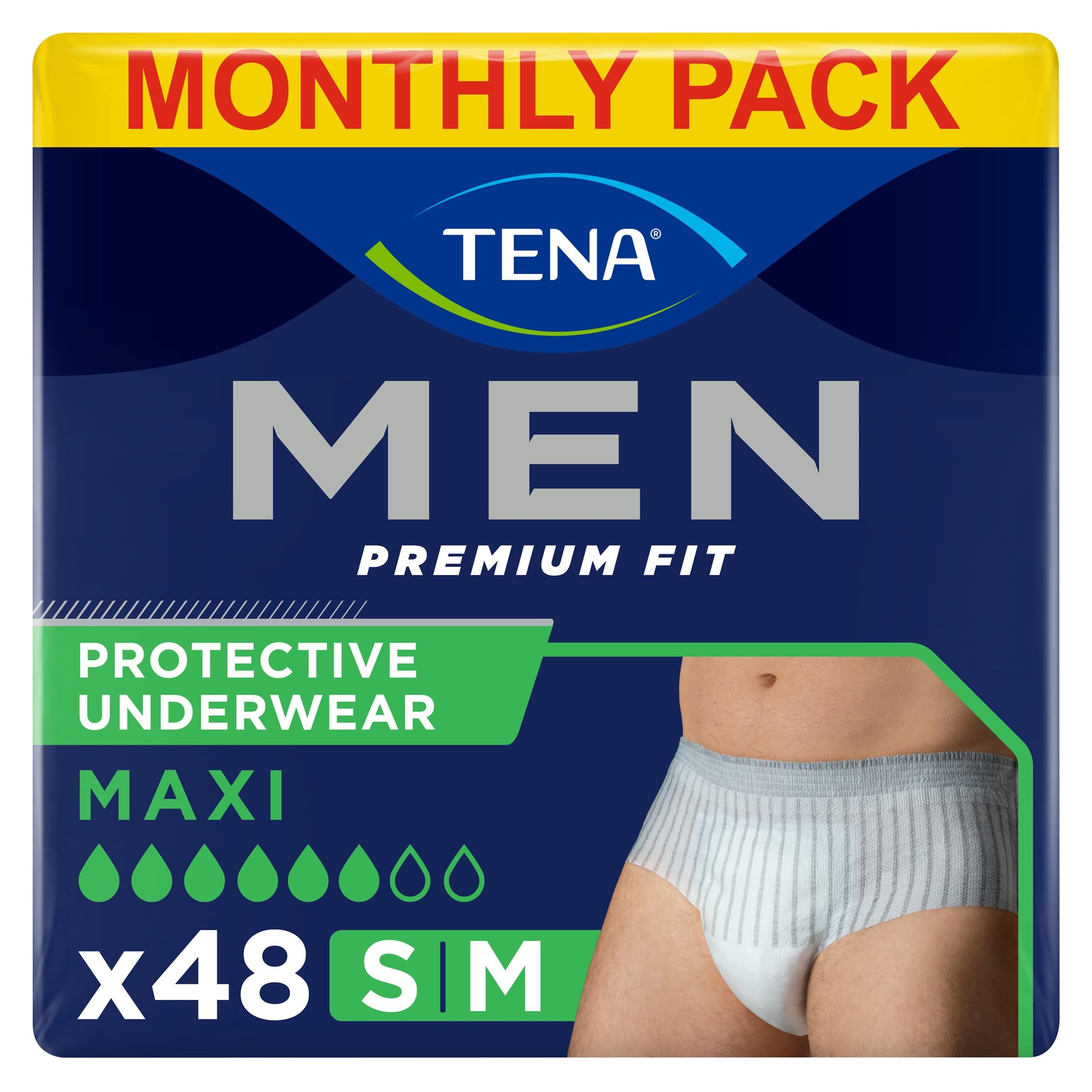TENA Men Protective Underwear, Medium, Level 4 for Heavy Bladder Weakness, 48 pairs of Incontinence Pants (12 x 4 packs) for Men, with a Masculine and Discreet Style