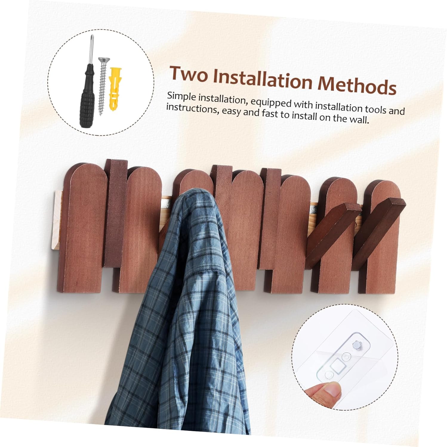 Solid Wood Piano Key Coat Rack Compact Wall Mounted Hooks for Stylish Entryway Creative Hanger for Coats Hats Bags Space Saving for Spaces Walnut Finish