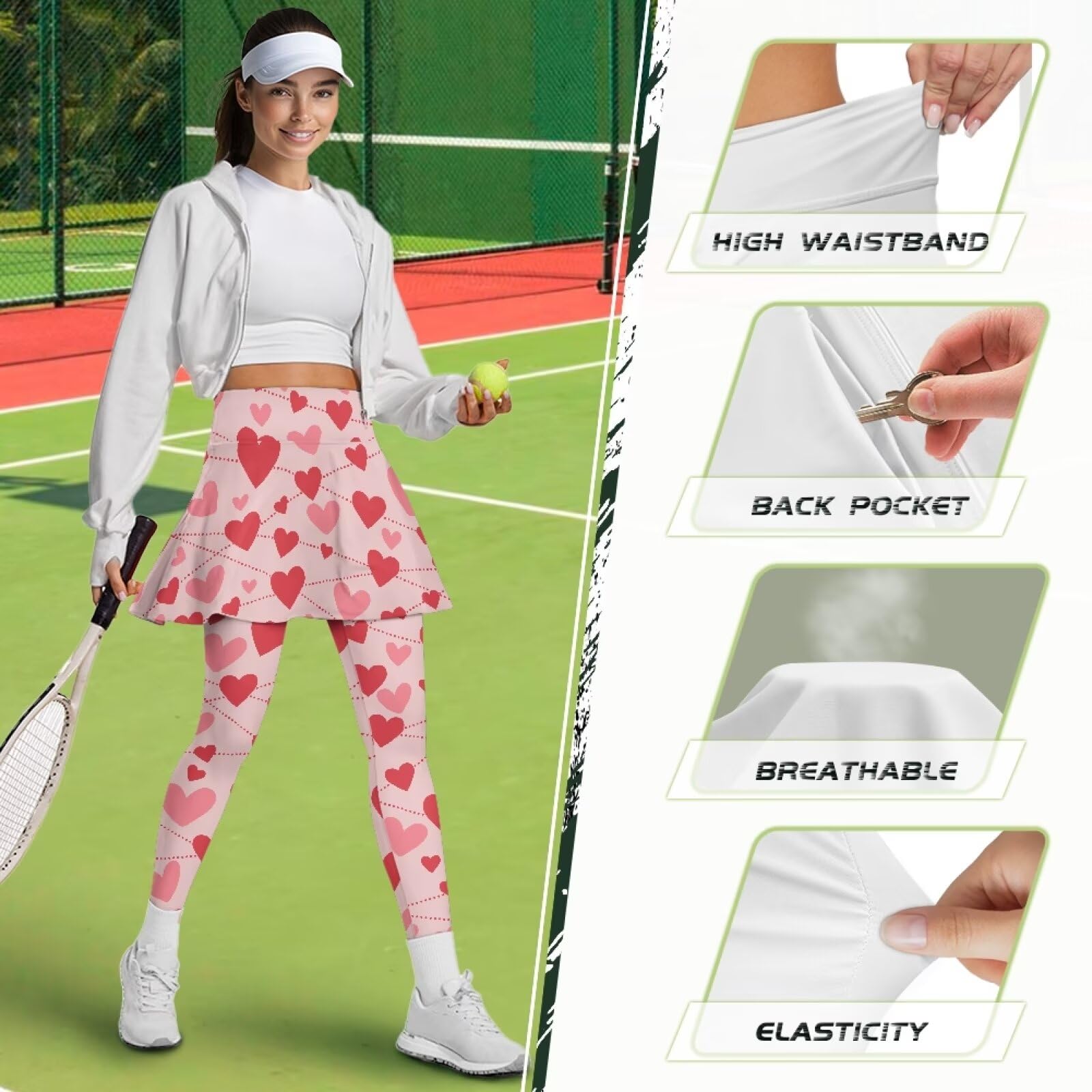 Biyejit Faldas con pantalones de yoga para mujer, falda de tenis de cintura alta con leggings, falda elástica 2 en 1, falda de tenis de golf, tallas XS a 3XL