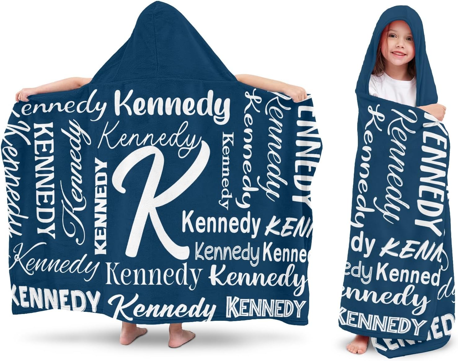 Text Navy Personalized Hooded Towel Absorbent Wrap Soft Pool Beach Bath Towels Hood Poncho for 5-12 Years Kids Boys Girls