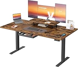 VASAGLE Adjustable Height Electric Desk 160 x 80 cm Flexible Mount Monitor Holder Drawer USB-C Port Sedentary Reminder for Home Office Rustic Brown LSD156KD01