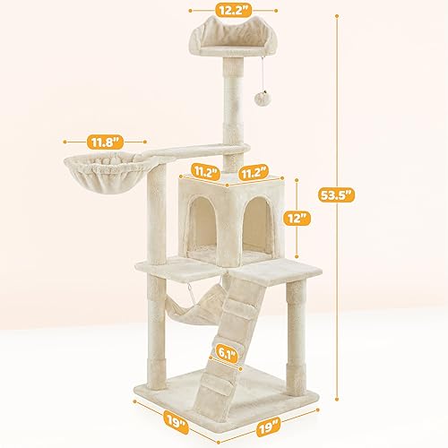 Miniatura 3 de Yaheetech - Árbol para gatos, torre para gatos de 54 pulgadas de altura para gatos de interior con plataforma extendida y cesta, espacioso