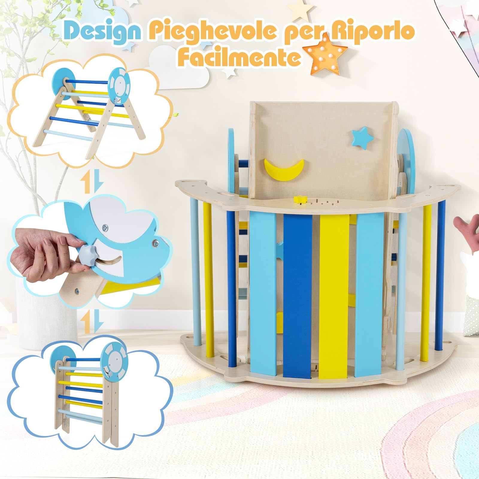 RELAX4LIFE Set da Arrampicata per Bambini, Triangolo di Arrampicata con Scivolo e Arco, Gioco di Incastri in Legno, Gioco Montessori per Bambini 1+ Anni (Marinaio-3 Pezzi | Macaron)