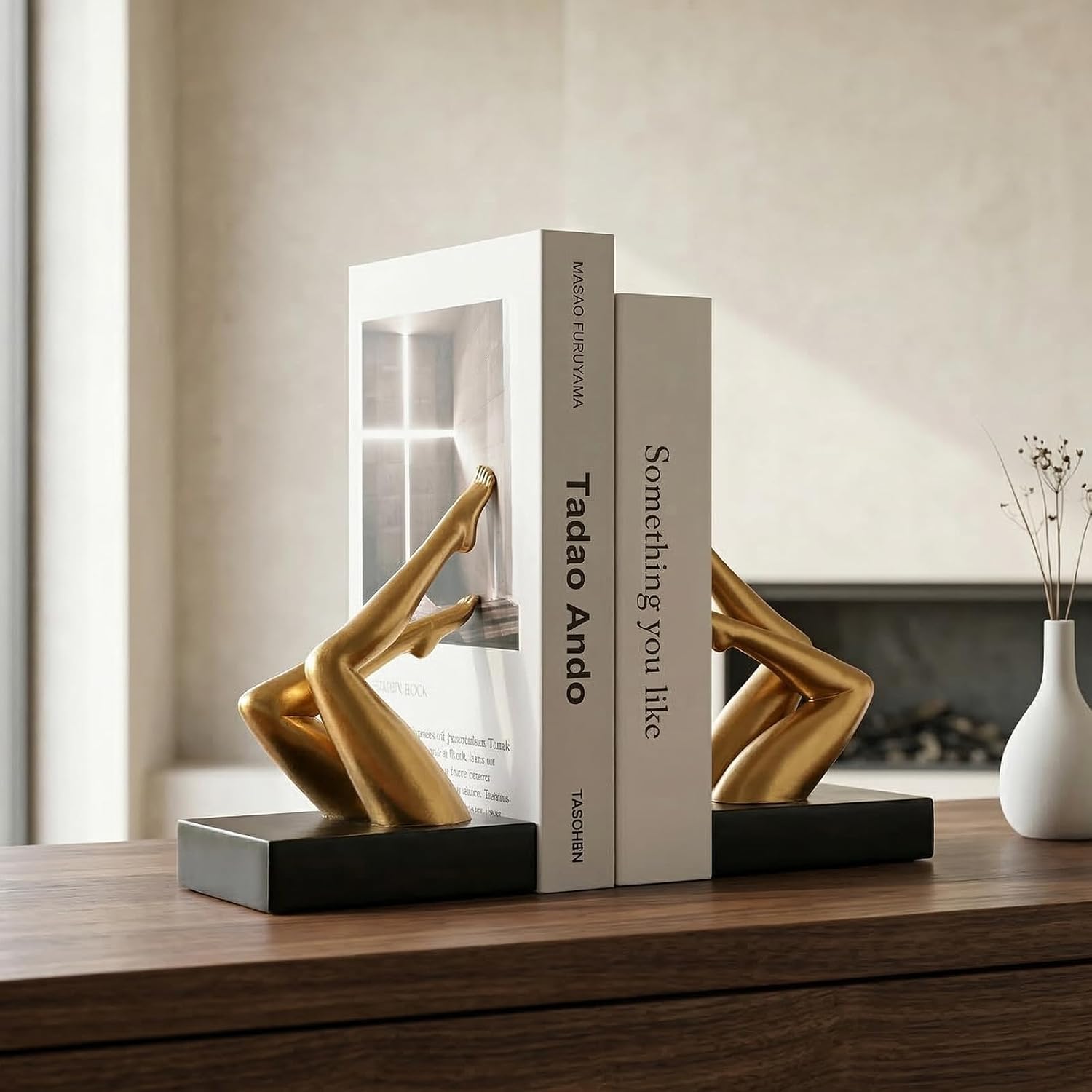 Gold Bookends for Shelves, Decorative Leg Sculpture Bookends, Modern Book Ends for Bookshelf, Desk, Office, Home Decor, Gift for Book Lovers, 1Pair