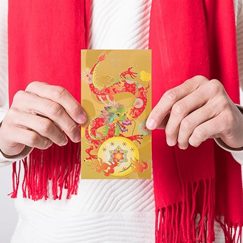 Miniatura 7 de Didiseaon Sobres lindos 2024 rojo Año del Dragón s 6 piezas chino Hong Bao Lai See Money Pocket Lucky Red Paquetes para Festival de Primavera Año