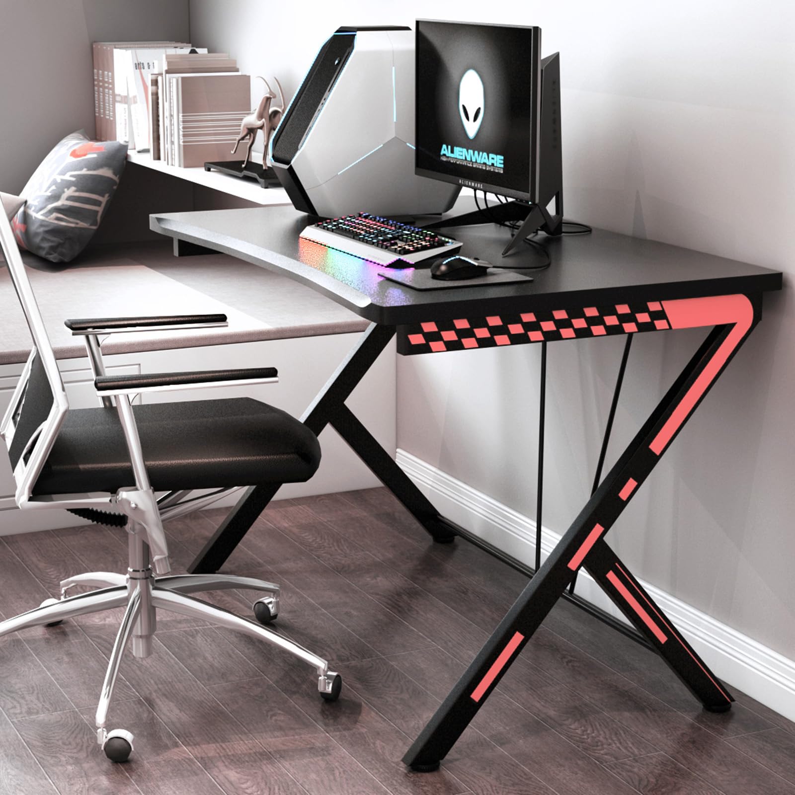 COSTWAY Scrivania Gaming Ergonomica da 116 CM, Scrivania Multiuso per Computer con Struttura Robusta in Metallo, Postazione PC per Gaming Studio Lavoro, 116 x 75 x 77 cm (L x P x A) Nero