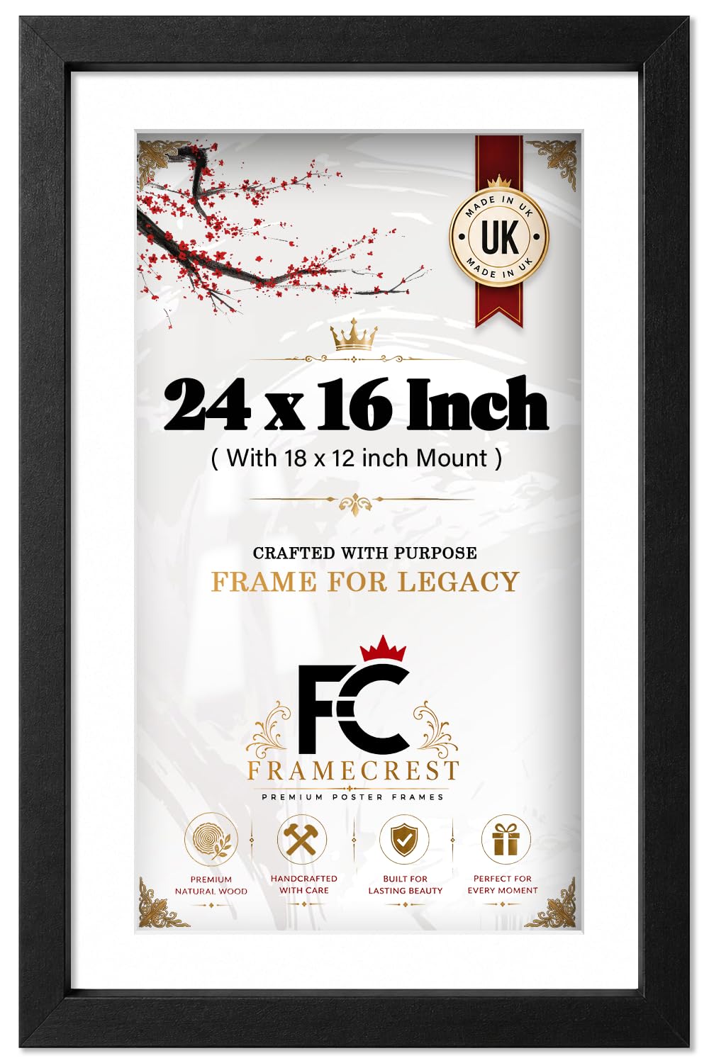 FRAMECREST LTD 24x16 Inch Poster Frame with 18x12 Inch Mount – Premium Matt Black Wall-Mounted Picture Frame with Shatterproof Plastic Front for Gallery-Style Home & Office Decor - [Matt Black] — image 1