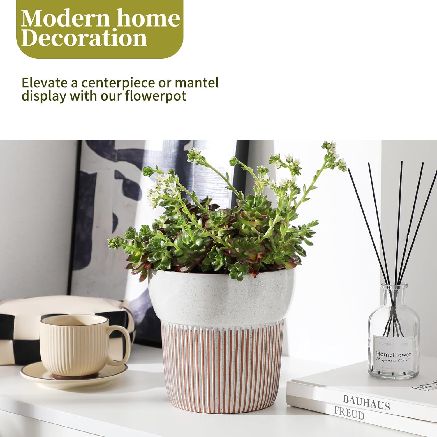 6.5 inch Terracotta Pot for Plants, Ceramic Plant Pot for Succulents, Cacti, Herbs, Vertical Ribbed Design,Planter Pot for Dried and Fresh Plants