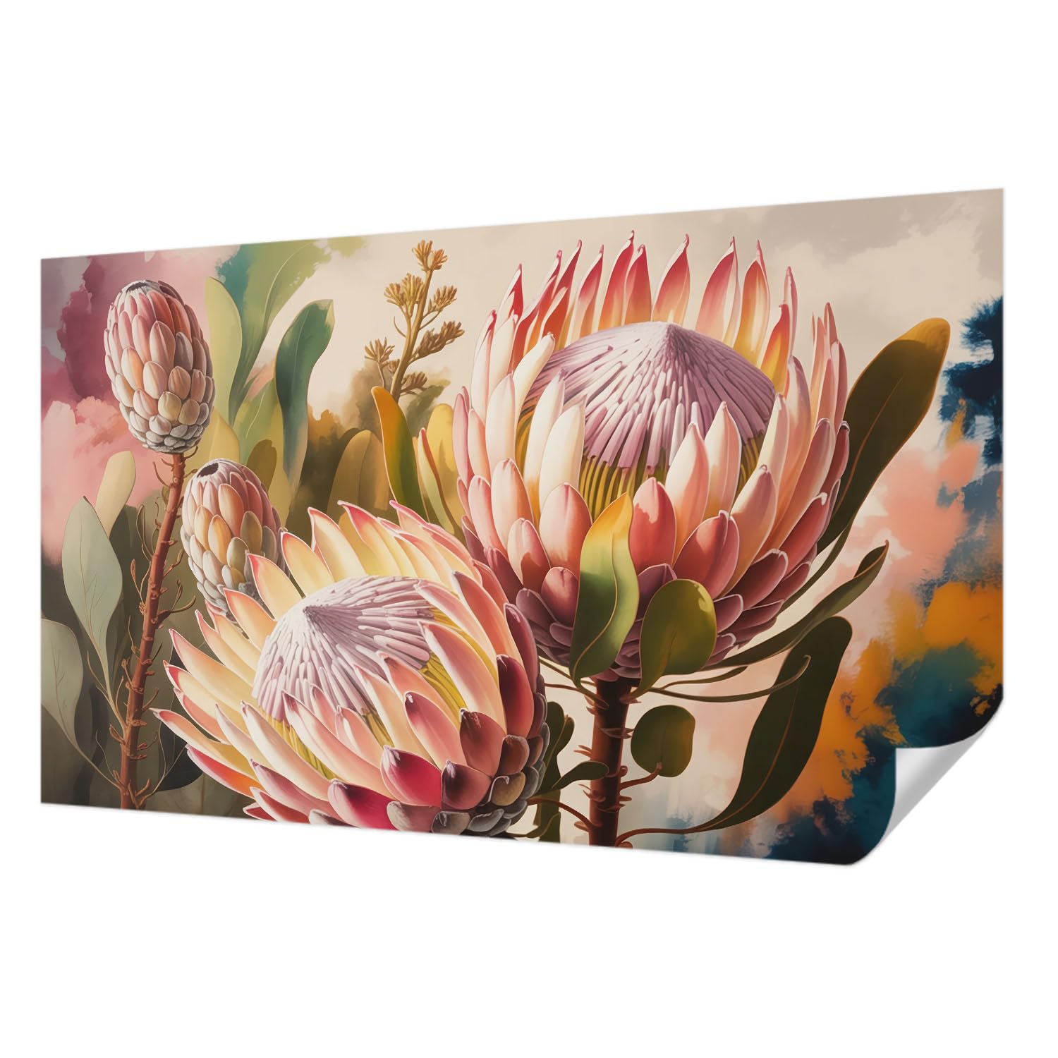 Papier peint photo lavable et autocollant fleurs de protéa grand format 416x254 cm anti-taches