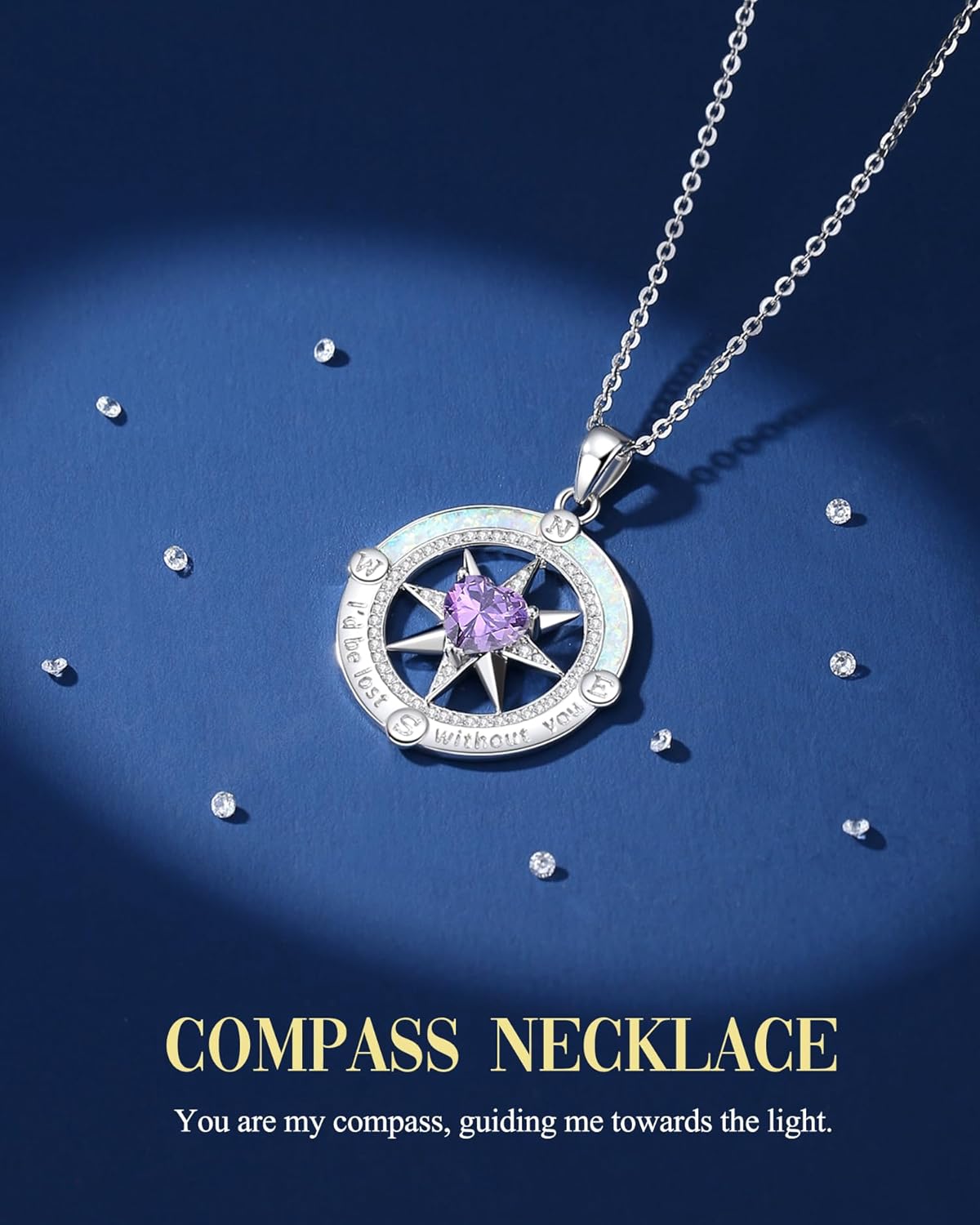 FANCIME Compass Necklace for Women Sterling Silver Compass Jewelry Opal Pendant Fine Jewelry Gemstone Birthday Mothers Day Gifts for Wife Women Her - Image 6