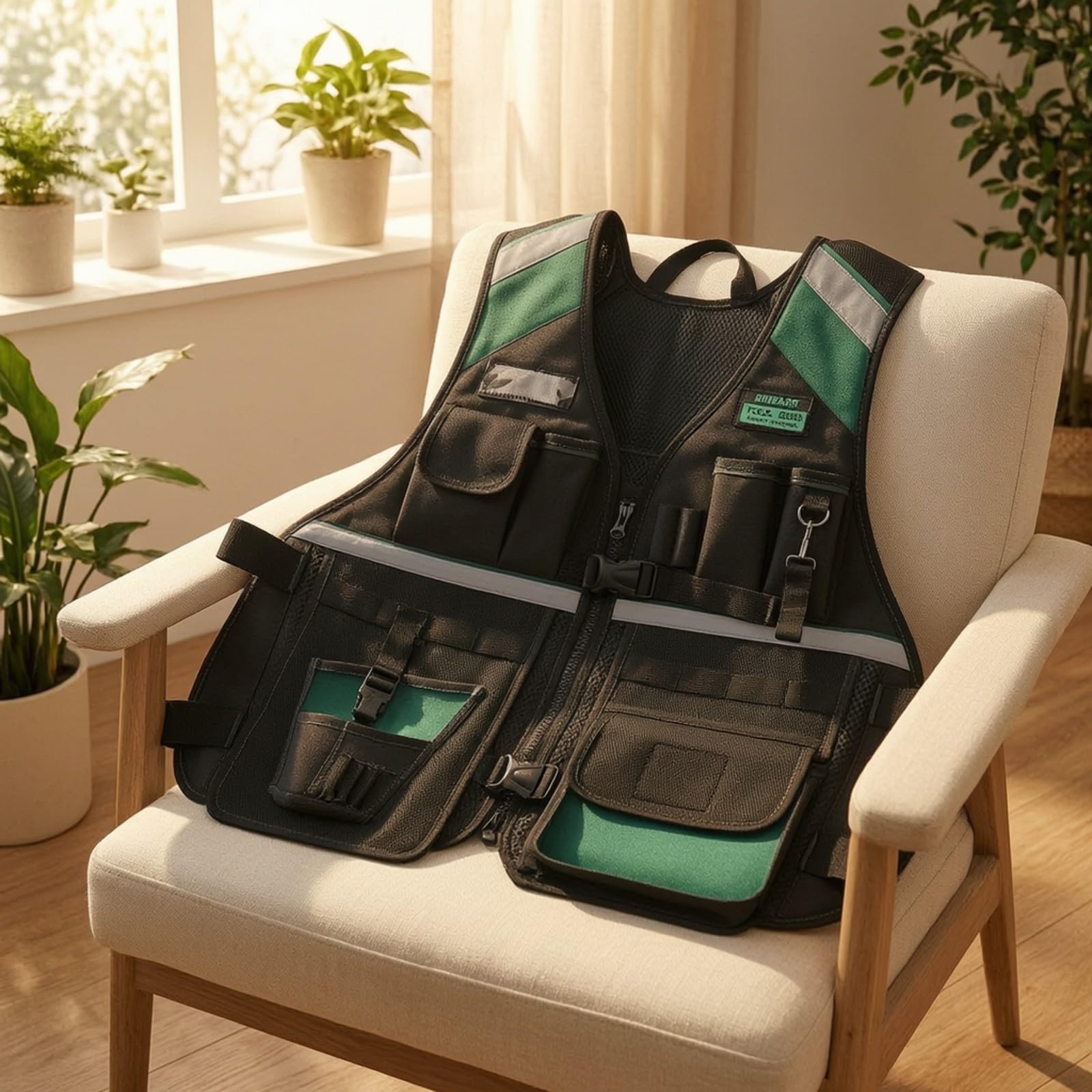 Gilet da Lavoro Durevole Abbigliamento Inserti in Re Traspiran, a Mani Libere, Gilet con Organizer per Piccole Parti, Cantiere, Officina, Manuntori, Stile A