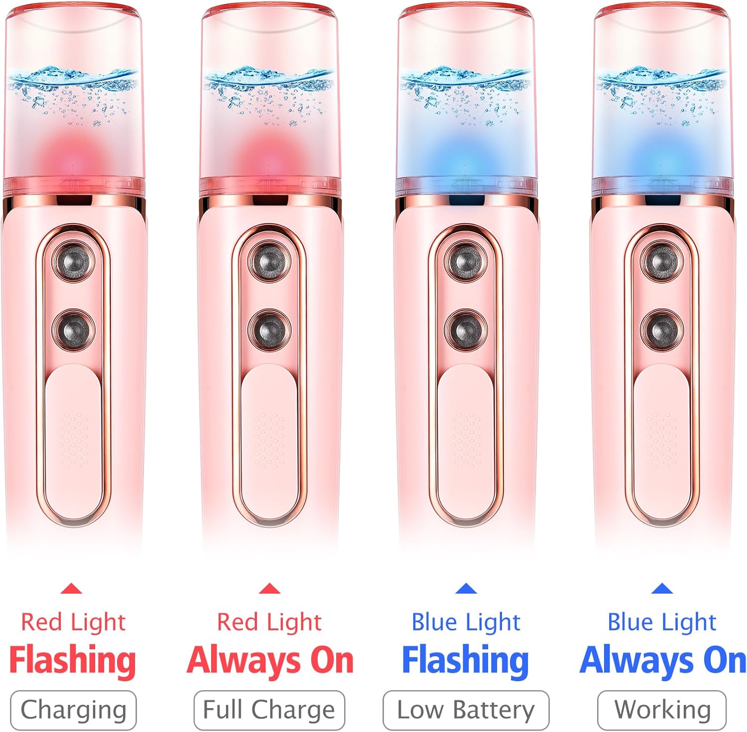 Nano Mister for Eyelash Extensions, Portable Facial Mist Sprayer with 2 Nozzles, 30ml Water Tank - USB Rechargeable Handheld Face Atomizer for Makeup and Skin Hydration - Pink - Image 3