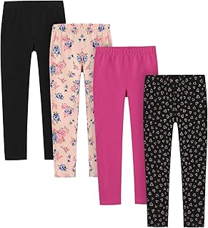 LAPASA Leggings Deportivos Niña – Pack de 4 Leggings Largos y Piratas (7/8) de Algodón Elástico, Pantalones Cómodos para 4-13 Años G11/G19