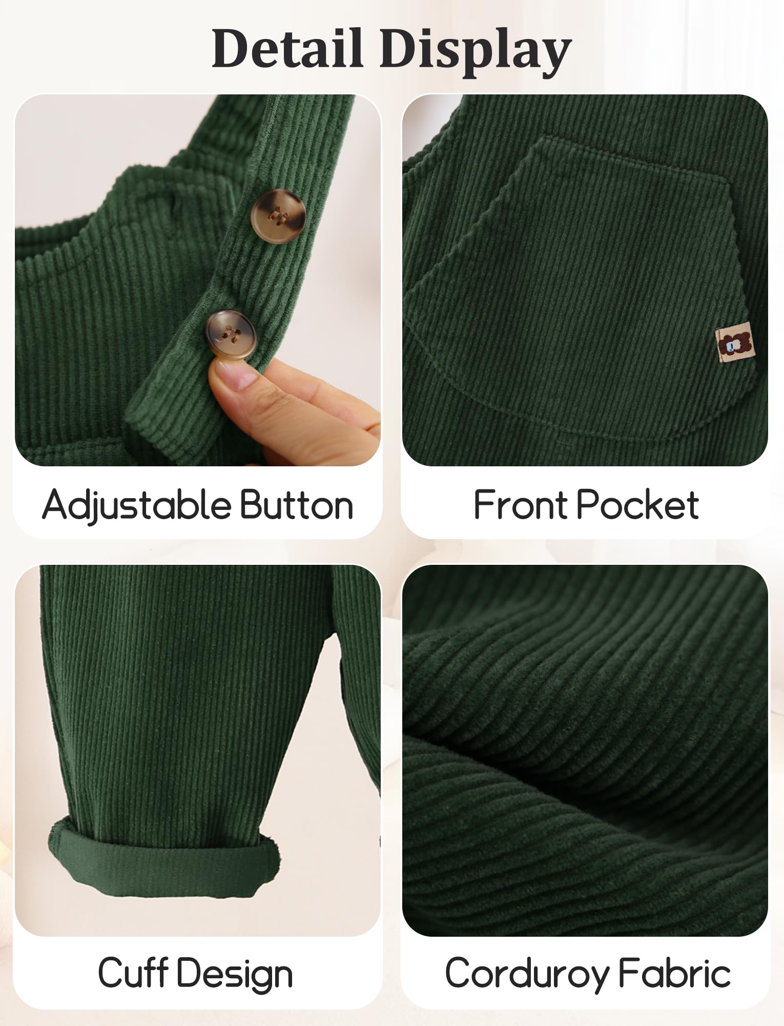 Happy Cherry - Salopette en Velours Côtelé pour Bébé Garçon Fille Combinaison Pantalon avec Bretelles Tout-petits Enfants Barboteuse Body pour Printemps Automne Hiver - 1-5 ans