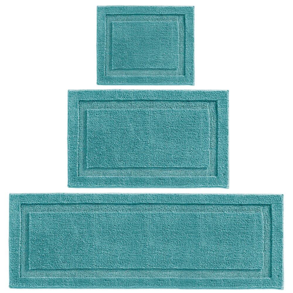 mDesign Microfiber Soft Polyester Bathroom Rugs for Indoor Bath, Tub, Shower Floor Water Absorbent, Machine Washable, Non-Slip Rectangular Bath Carpets Mats, Hydra Collection, 3 Pieces - Teal Blue