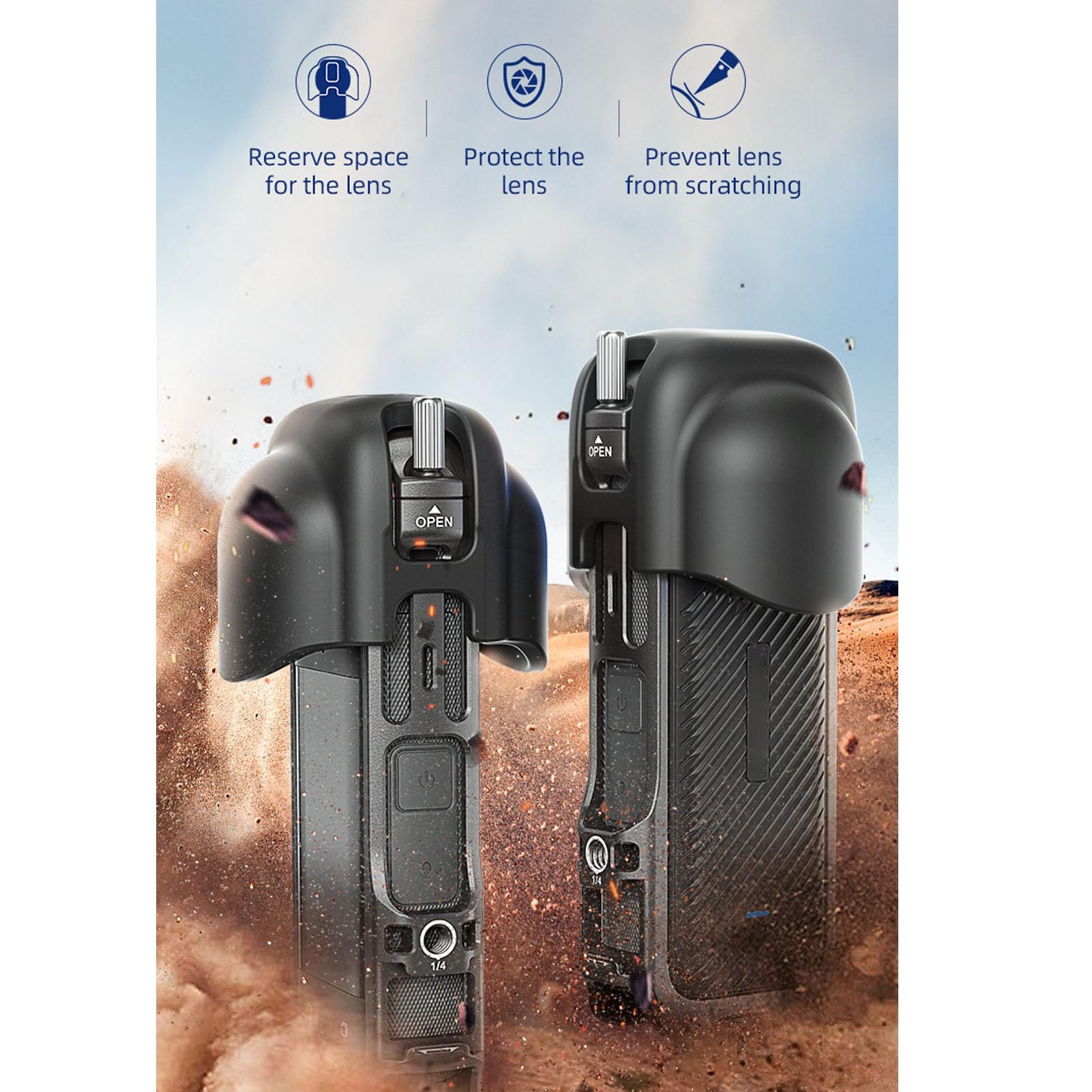Yctze Cage de Caméra d'action pour X4, Boîtier de Caméra Magnétique en Alliage D'aluminium, Cadre de Protection avec Couvercle D'objectif en Silicone, Filetage 1/4 Pouces, Double