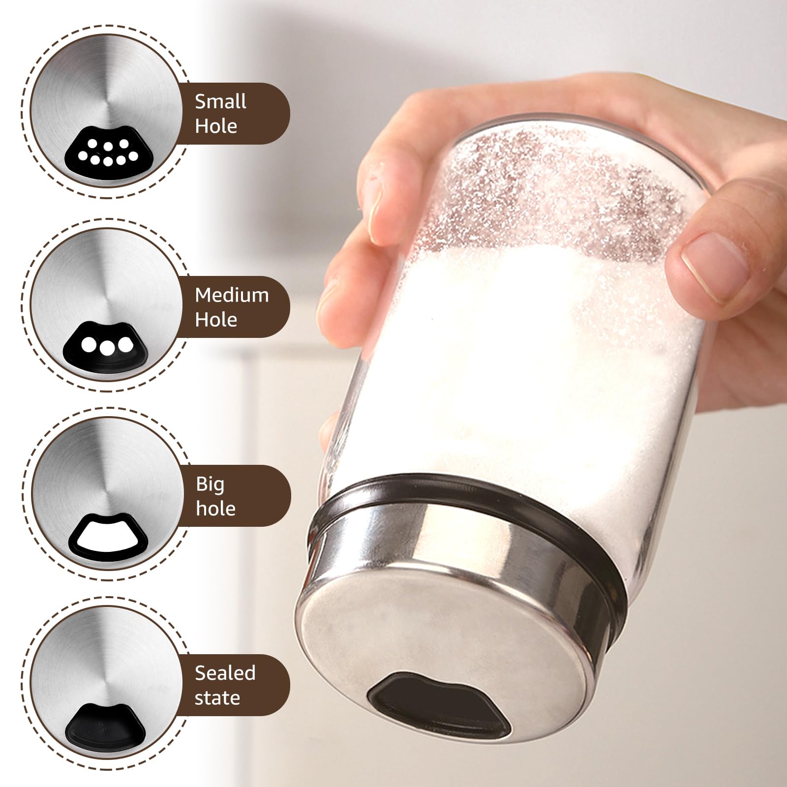 4 barattoli per spezie con coperchio girevole, 150 ml, saliera e pepe, contenitori per spezie con fori per spezie, in vetro borosilicato per cucina, grigliate all'aperto, cucina