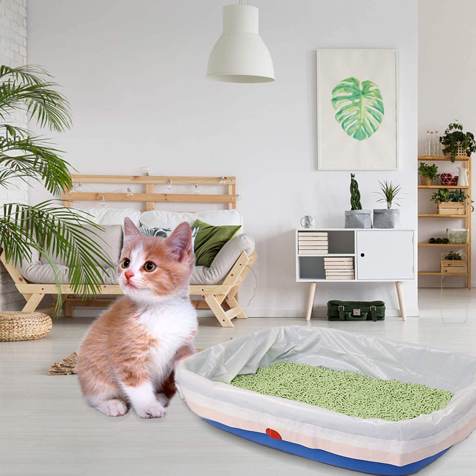 Bolsas De Basura para Gatos 3 Paquetes (30 Bolsas), Forro para Bandeja De Arena para Gatos con Cordón, Bolsa De Recambio Inferior,Adecuado para Botes De Basura Medianos Y Grandes