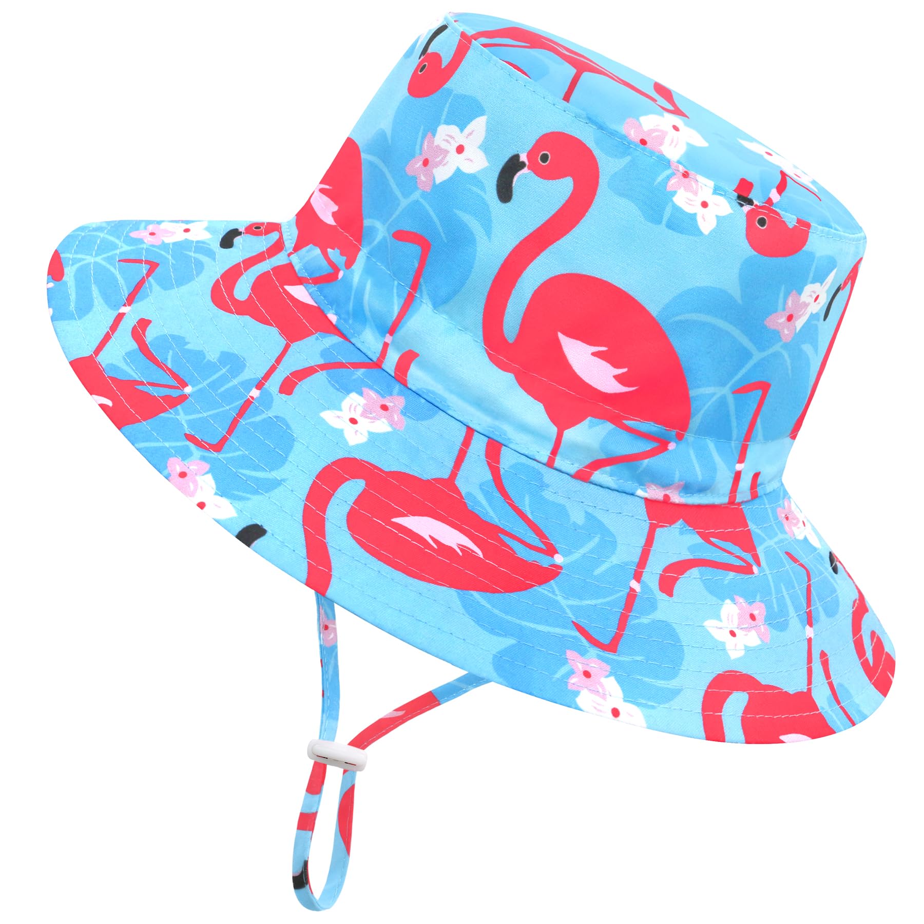 Baby Sun Hat Baby Boy Hats Toddler Hat UPF 50+ Bucket Hat for Baby Girls Infant Beach Hat with Wide Brim Kids Caps 0-6 Months Blue With Red Flamingo