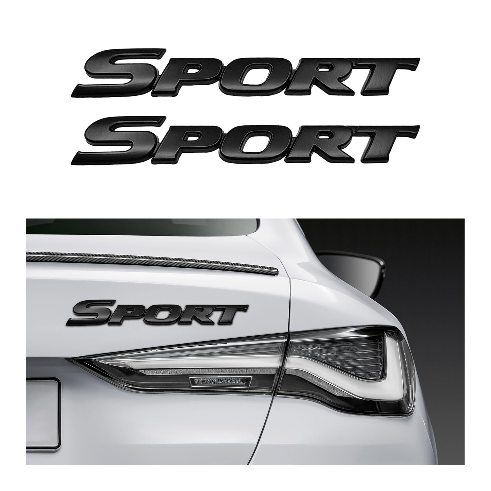 2PCS Sport Edition Emblem Car Decal, 3D Metal Auto Fender Bumper Badge Sticker, Personalise Letter Front Hood Badge with Strong Adhesive, Vehicle Decor Accessory for Car SUV (Black)