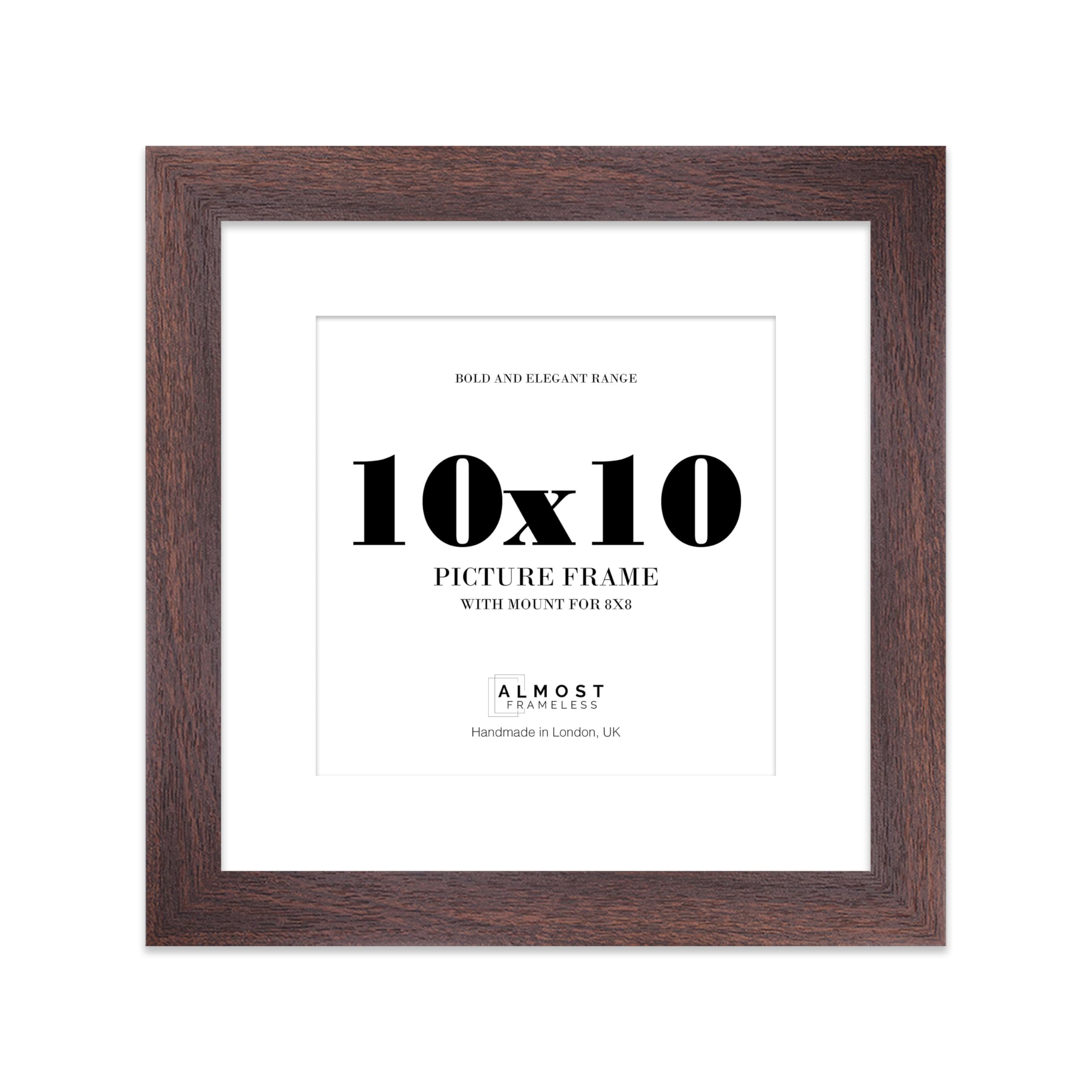 10x10 Walnut Square Frame With Mount for 8x8 Pictures 28mm Edge Frame Display with Wall Hooks and Kickstand, 1 Pack