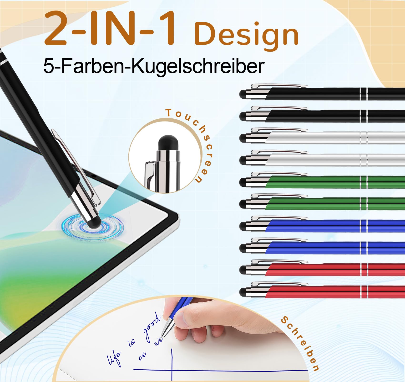 70 Stück Kugelschreiber, 0.7 mm, Blau, Touchscreen-tauglich, Druckknopf-Auslösung, Metall-Aluminium-Gehäuse, Büro-Schule-Schreibtisch (Blau-Schwarz)