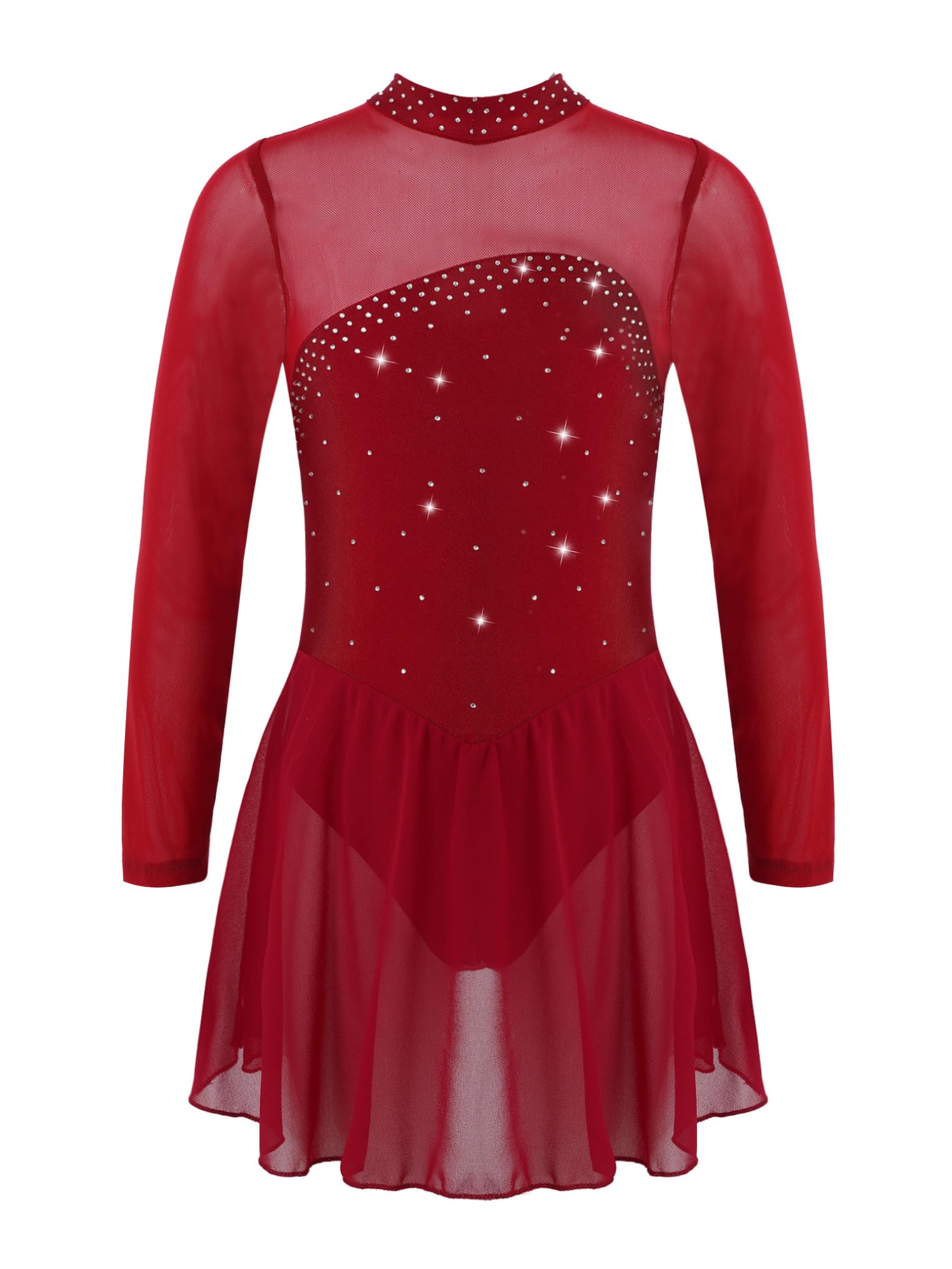 Freebily Vestido de Danza Patinaje sobre Hielo para Niña Leotardo de Manga Larga Maillot de Gimnasia Rítmica Competición Vestido de Bailarina Ballet — view 24