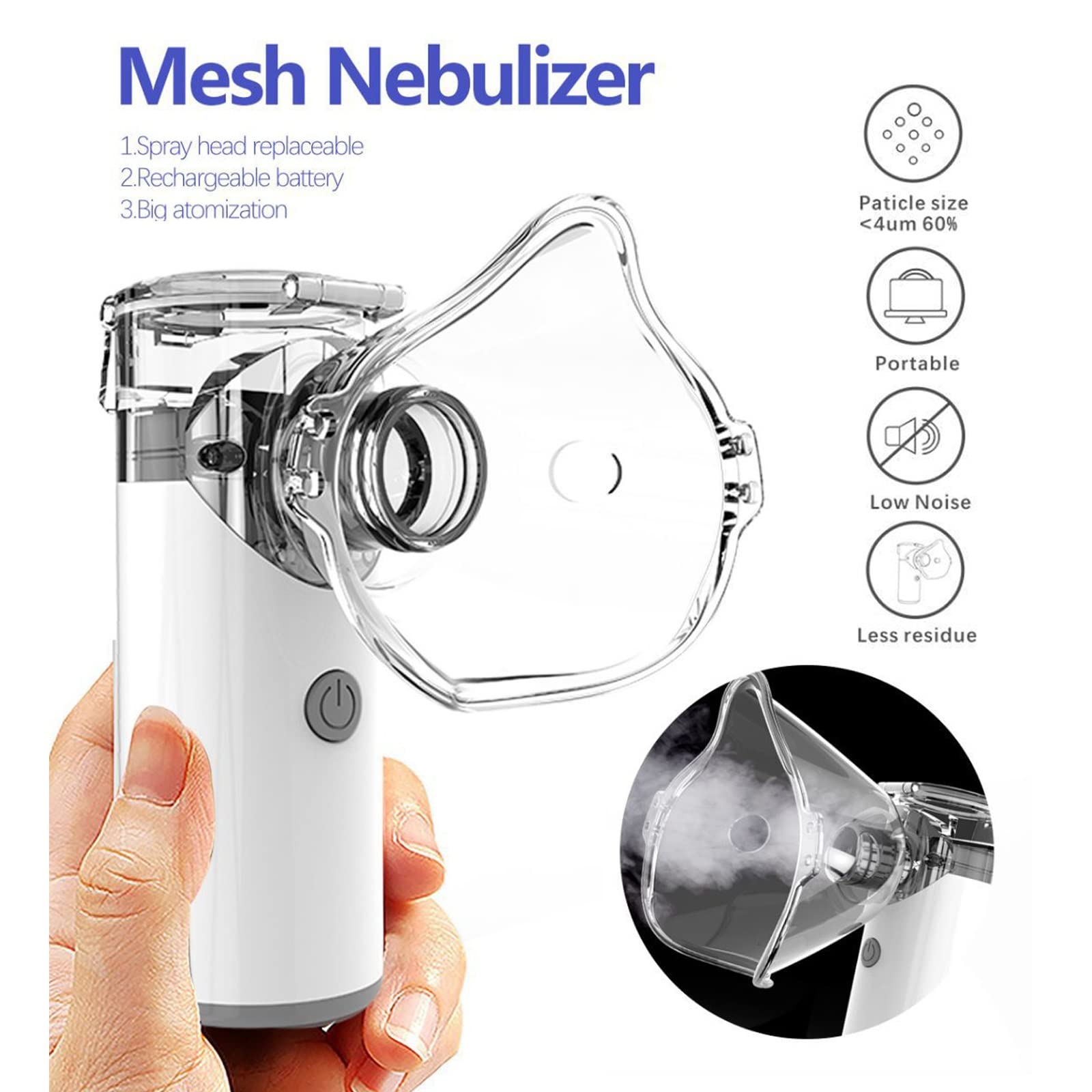 Atomizador de vapor para problemas respiratorios, mini pulverizador de mano recargable por USB con cabezal de pulverización reemplazable, ideal para el hogar, viajes y uso diario, gran atomización