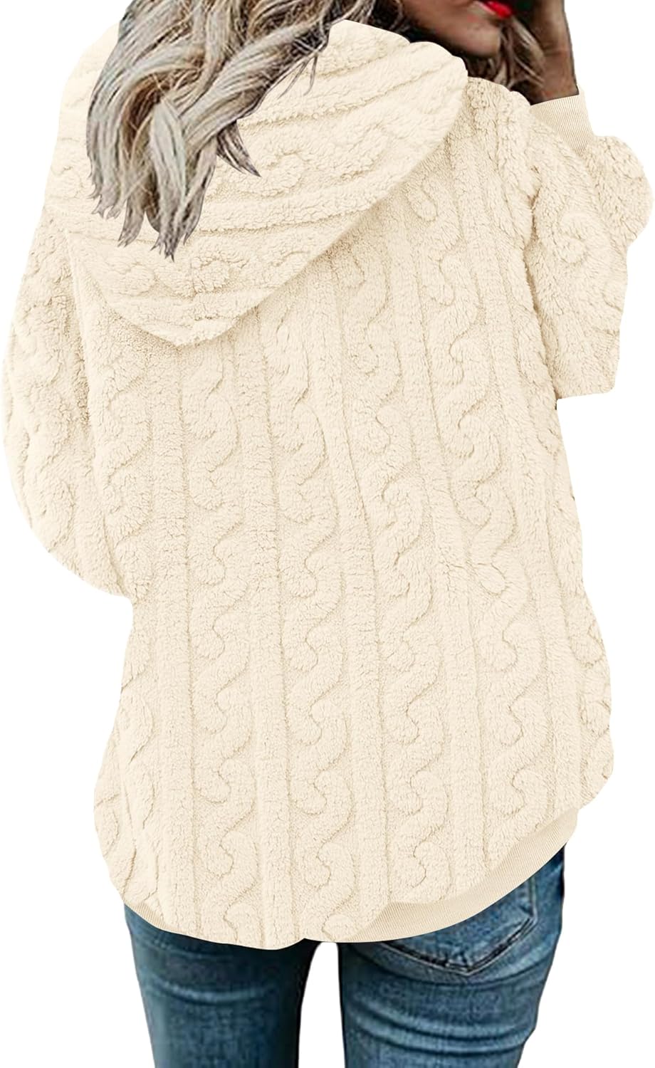 ReachMe Womens Oversized Sherpa Jacket Fuzzy Fleece Zip Up Hoodies with Pockets Warm Fall Outfits Winter Coats - Image 2