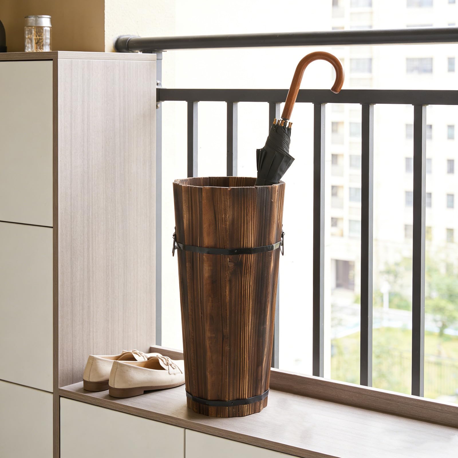 Portaombrelli e Design Multifunzionale Marrone Stile Vintage con Grande Capacità in Legno per Vari Ambienti Domestici