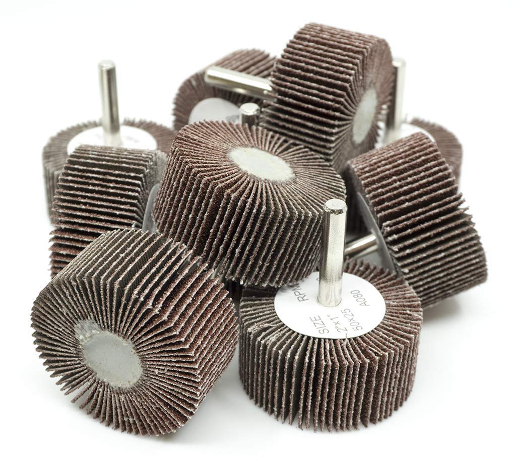 Benchmark Abrasives Aluminum Oxide 2 Inch Flap Wheel - 1” Length 1/4" Shank Mounted Sander for Deburring, Sanding, Grinding, Paint Removal - Polishing Wheel for Drill & Grinder (10 Pack) - 40 Grit