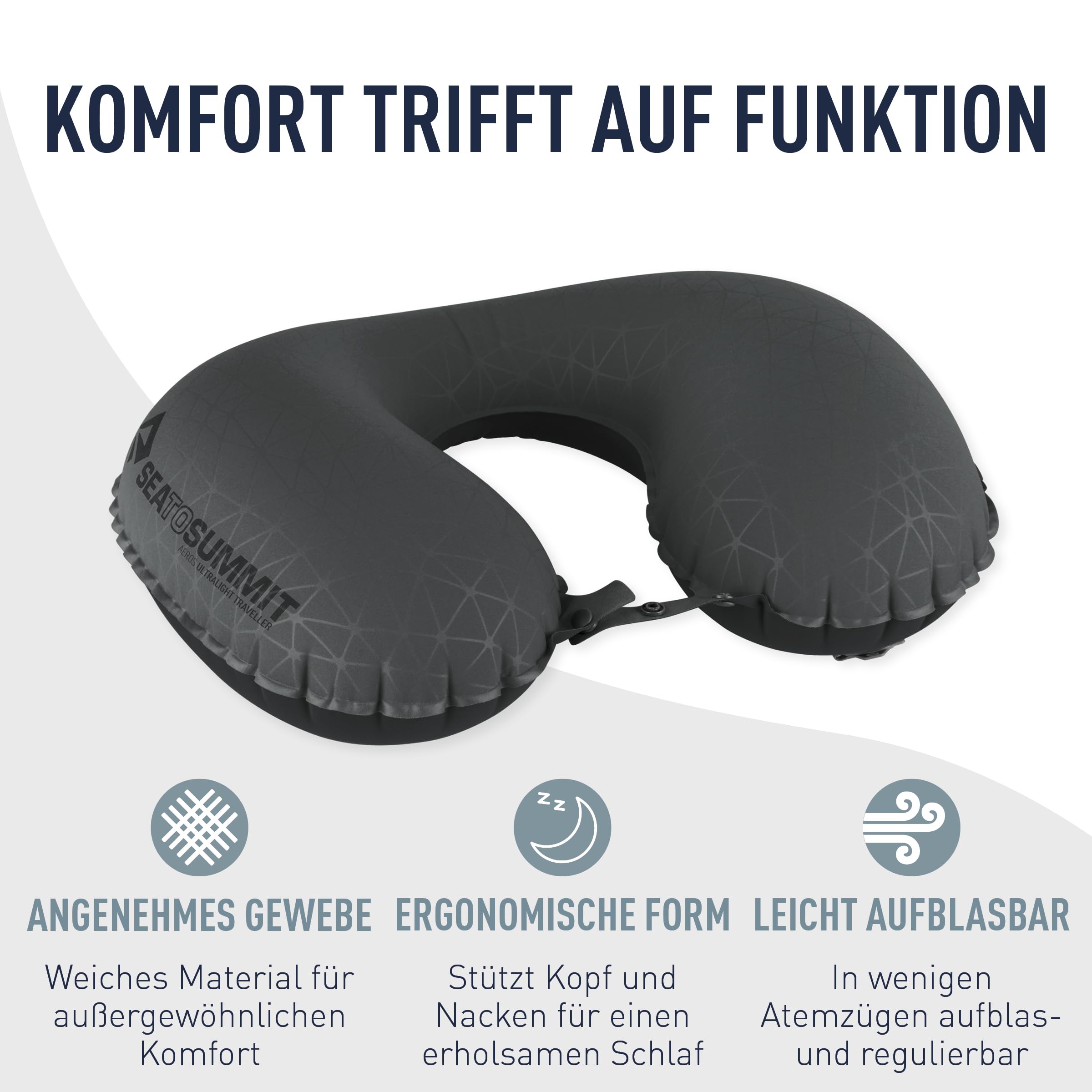 Sea to Summit - Aeros Premium Lendenkissen - Aufblasbares Stützkissen - Entlastung des unteren Rückens - Polyestergewebe 50D - Kompakte Reisetasche - Arbeit, Reisen & Autofahrten - Grey - 70g