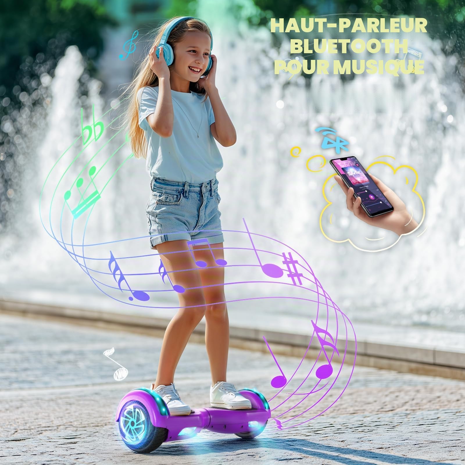 SISIGAD 6,5 pouces Scooter, hoverboard auto-équilibré avec haut-parleur Bluetooth et éclairage LED
