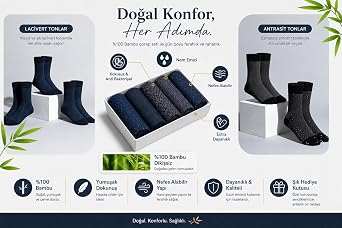 6 Pairs Box Men's Socks BAMBOO Premium Men's and Women's Booty Socks - Men's Socks Summer, Seamless, Bamboo Socks Men's (40-44)