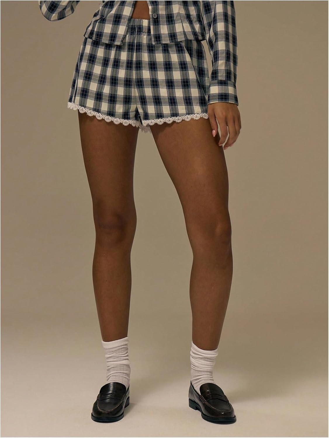 MakeMeChic Women's Plaid Mini Shorts Lace Trim Elastic Low Waist Cute Summer Shorts - Image 3