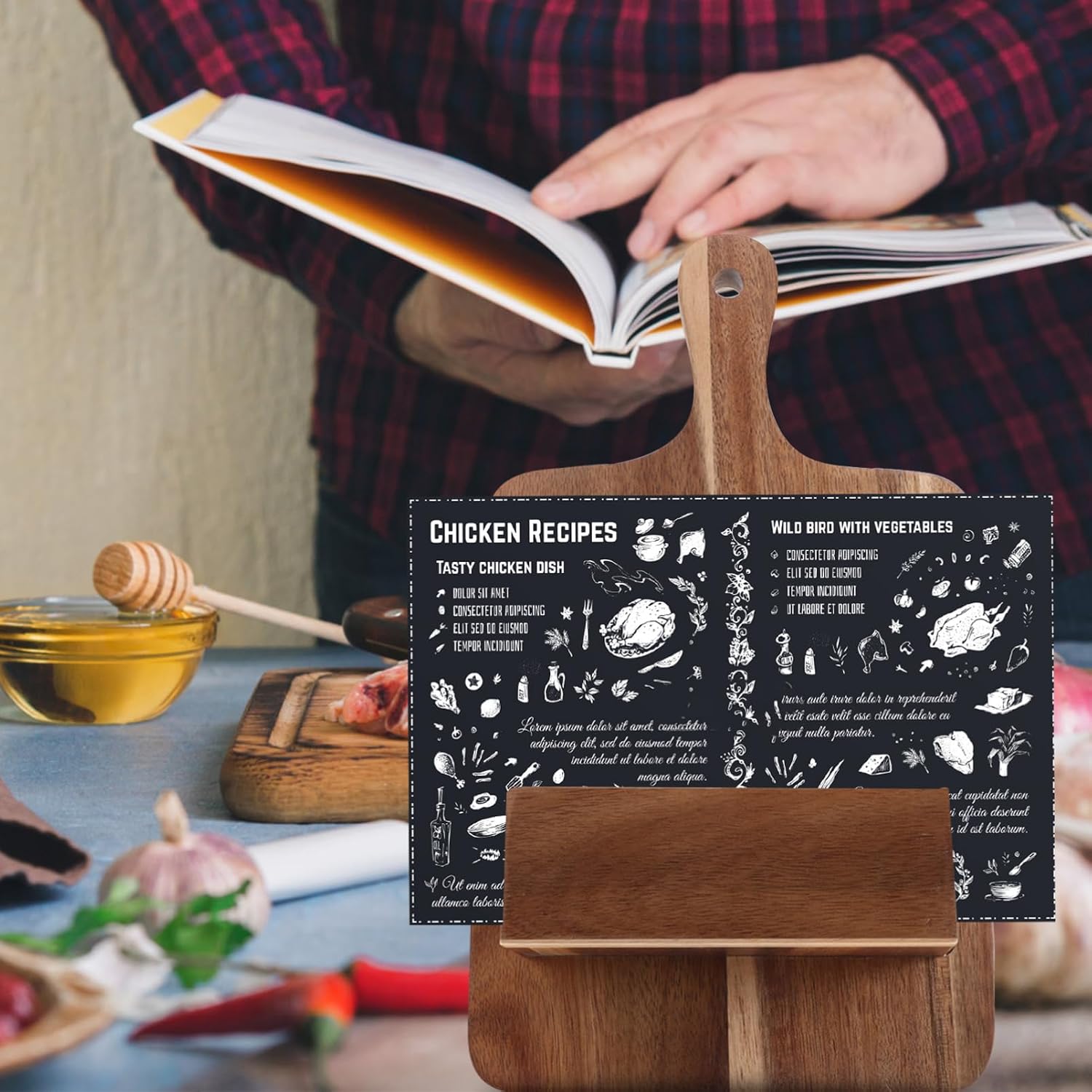 Wood Cookbook Stand Wall Mounted for Kitchen Counter Display