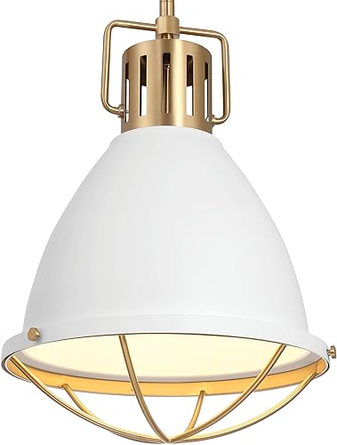 Vista 33 de Kent - Lámpara de techo industrial de metal enjaulado de gran tamaño, azul y dorado