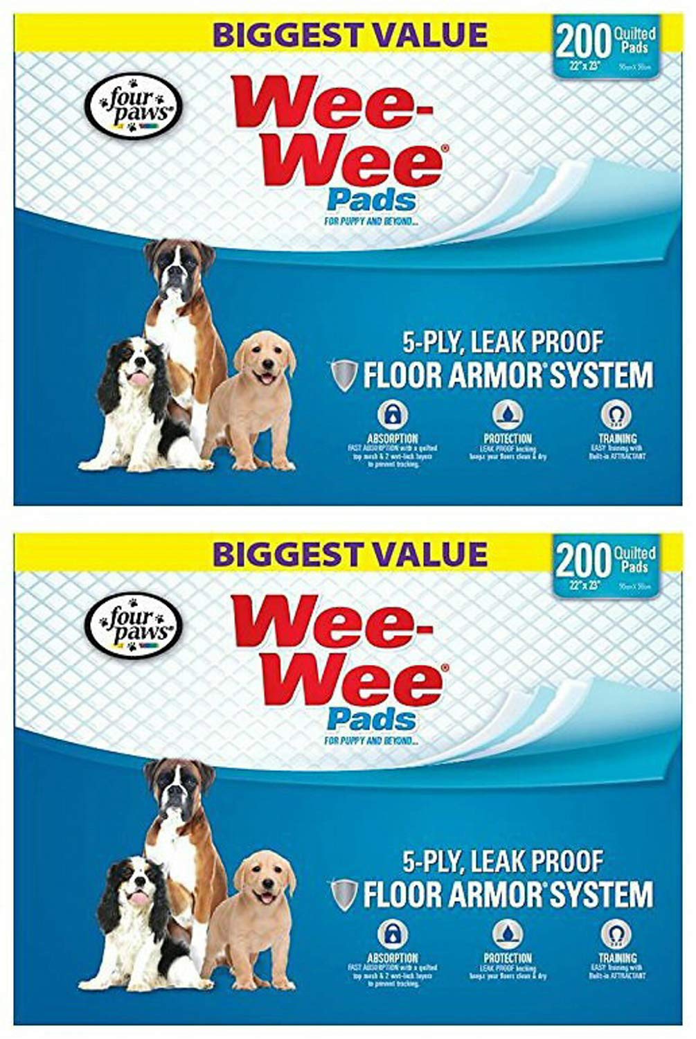 Four Paws Wee-Wee Almohadillas para perros, 22 x 23 pulgadas, 200 unidades, 2 unidades