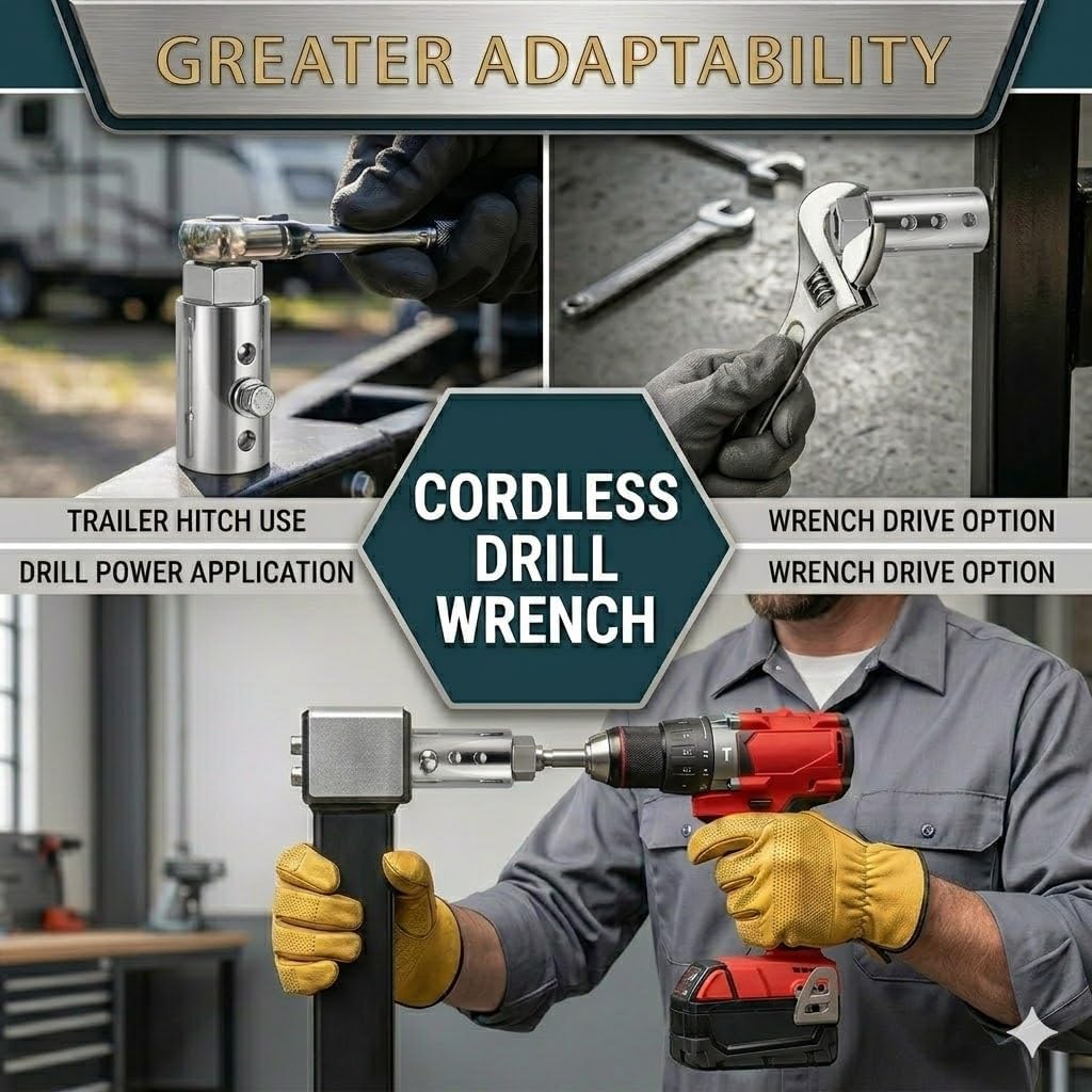 Trailer Jack Drill Adapter with Cordless Drill,1/2 Stainless Steel Socket Adapter Fits Any 1" Drive On Trailer Jack
