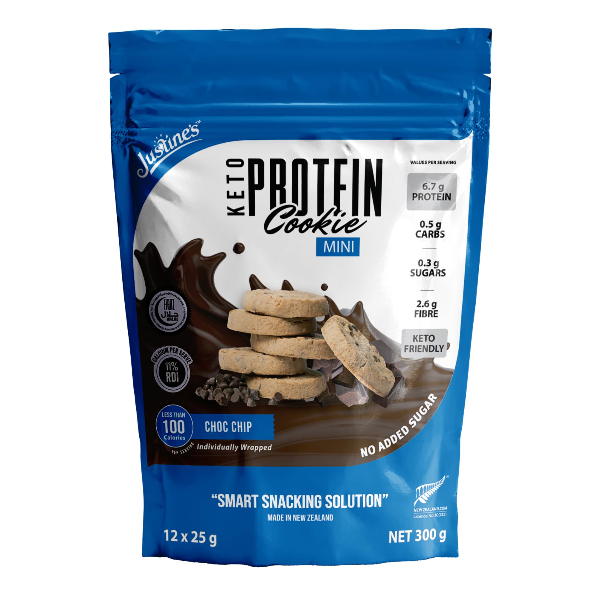 Justines Protein Cookie Mini Chocolate Chip (12 X 25 Grams Each) | 6.7G Protein & 2.6G Fibre | Smart Snacking Solution | No Added Sugar | Keto Friendly | Guilt Free