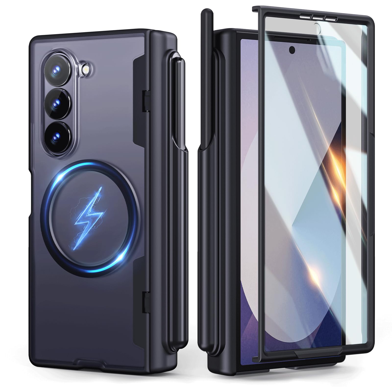 Lanhiem Magnetic for Samsung Galaxy Z Fold 6 Case with S Pen Holder, Compatible with Magsafe Full Body Mil-Grade Shockproof Translucent Slim Phone