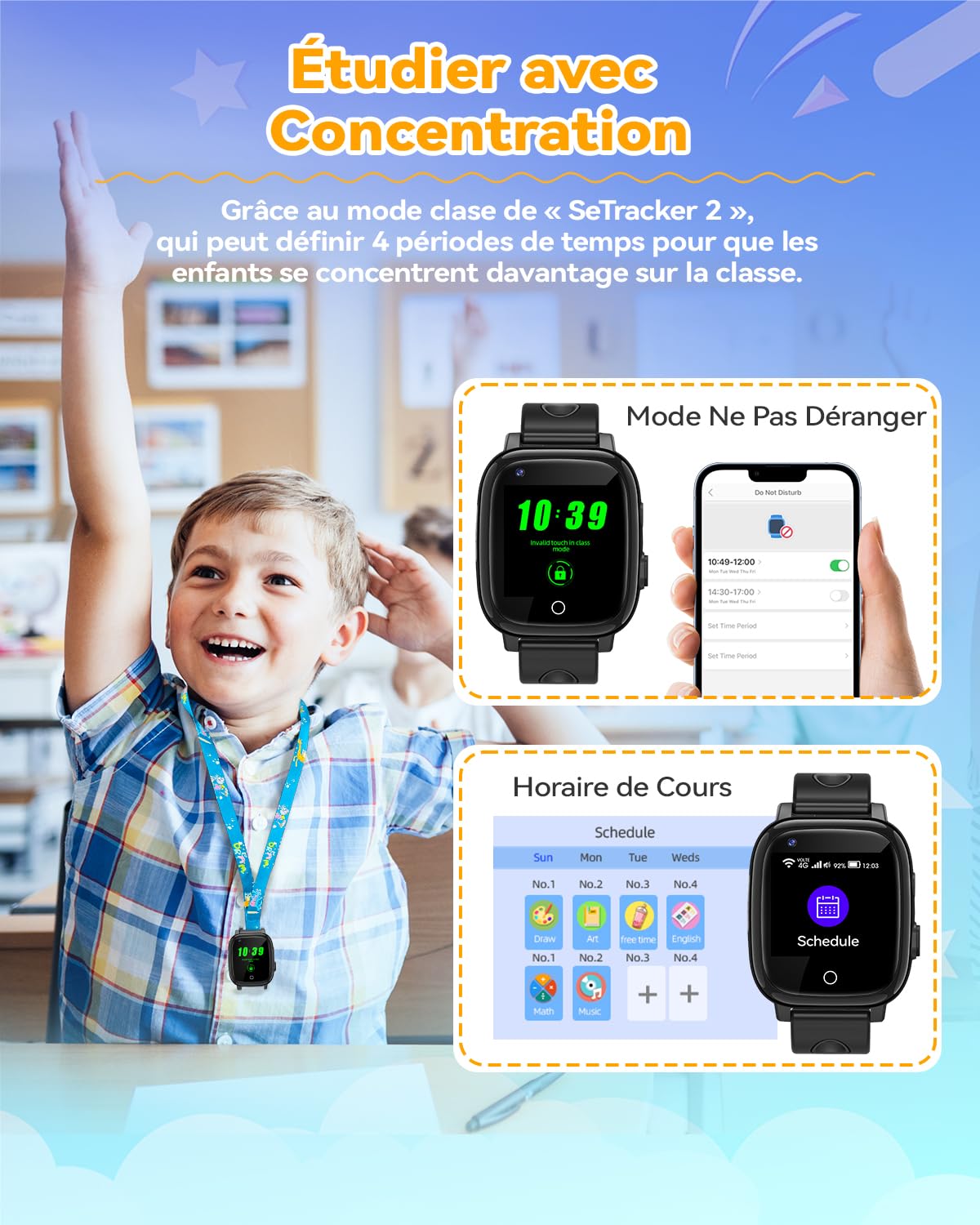 Montre Connectée Enfant, 4G Appel Montre Intelligente GPS Tracker avec Bouton SOS, WiFi, Caméra,Notification,Lecteur de Musique, Podomètre, Mode Classe, Cadeaux pour Garçons et Filles, Noir