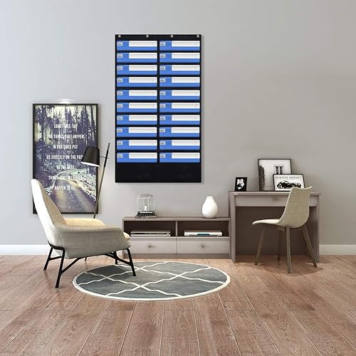 Vista 3 de Eamay Organizador de carpetas de archivos colgantes montado en la pared, 20 bolsillos, carpetas de archivos de pared, suministros de oficina