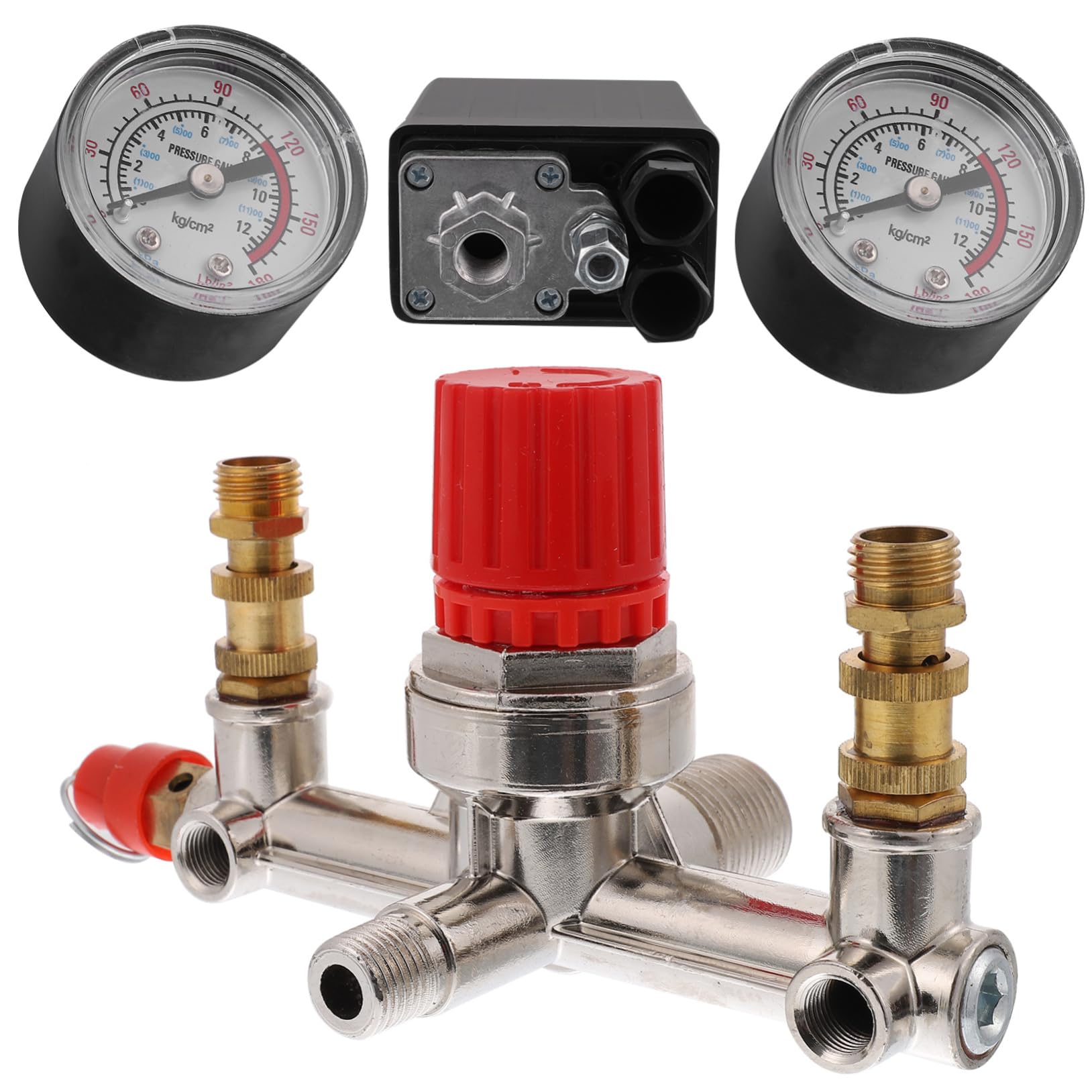 Pressostato per Compressore Aria con Manometri Regolatore 175psi | Interruttore di Controllo Pressione, 16a, Metallo e Plastica, per Compressore Aria
