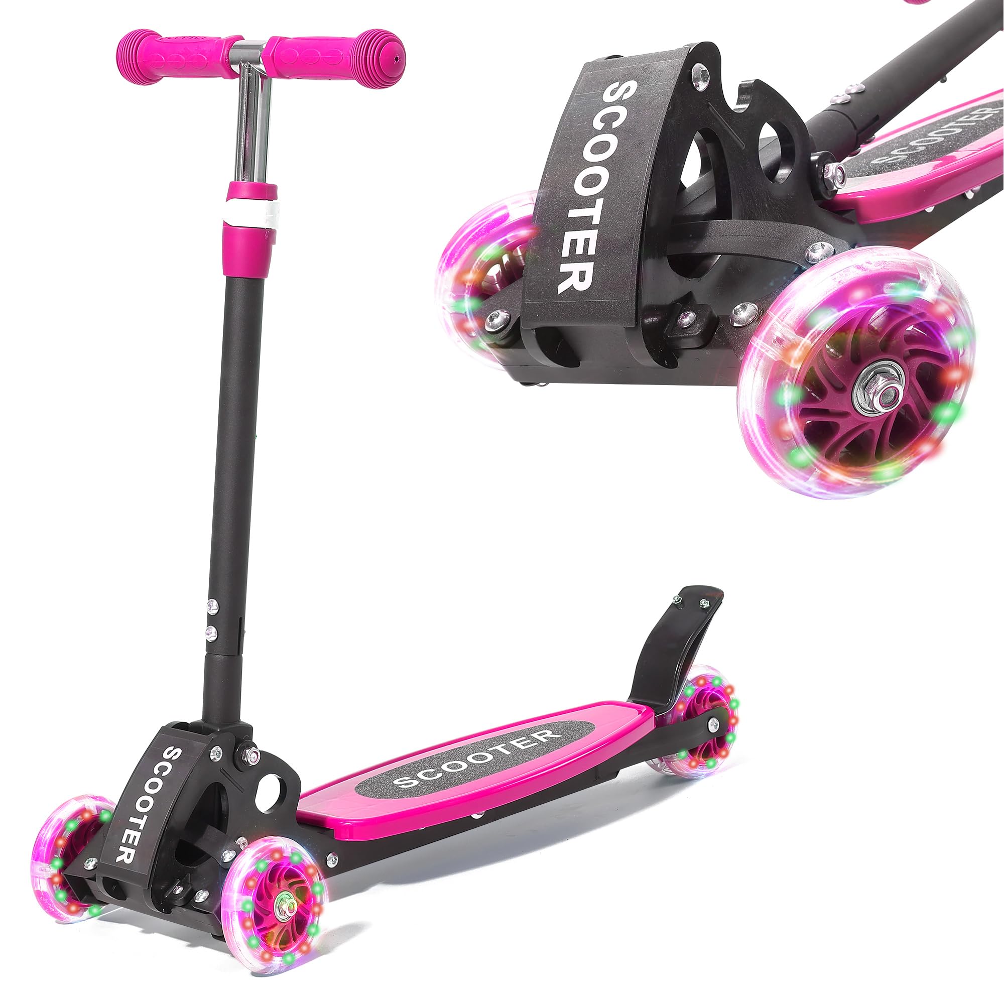 Photo 1 of Toddler Scooter, 3 Wheels for Kids 2-7 Year Old LED Lighted, Folding Lean-to-Steer Kids Scooter with 3 Adjustable Handlebar for Boys Girls, Pink
