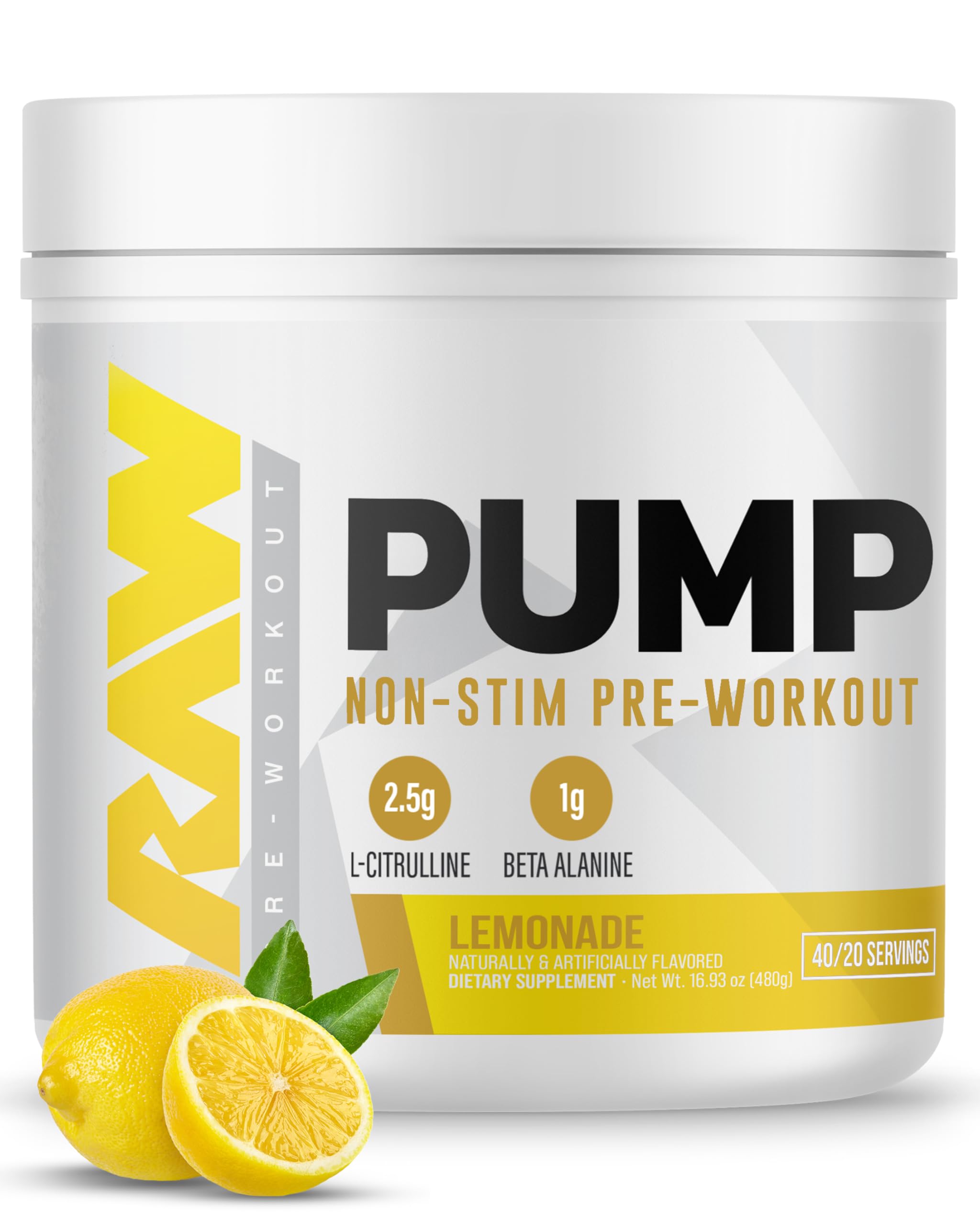 Sponsored Ad - Pump Stim Free Pre Workout (Lemonade) - Non-Stimulant Pre Workout Supplement Powder Nitric Oxide Booster - Pre Workout Supplements Drink for During Workout - 40 Servings